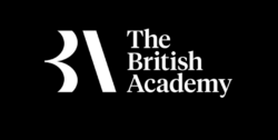 Logo of the British Academy, with the stylised letters B and A on the left in white, and the words "The British Academy" on the right, all in white on a black background.
