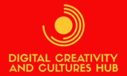 Digital Creativity and Cultures Hub logo in yellow text on a red background.