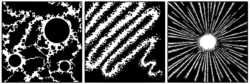 3 panels depicting images in black and white