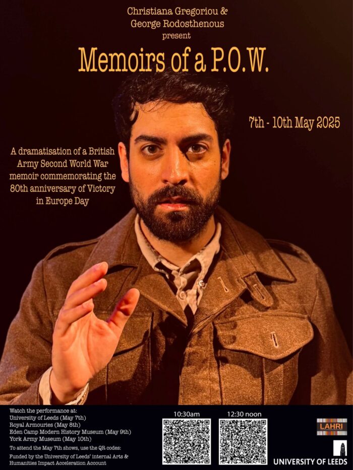 Poster for the theatre performance depicting a male soldier in British Army uniform.